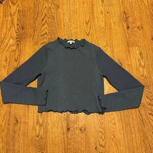 Reformation navy long sleeve lettuce edge ribbed top